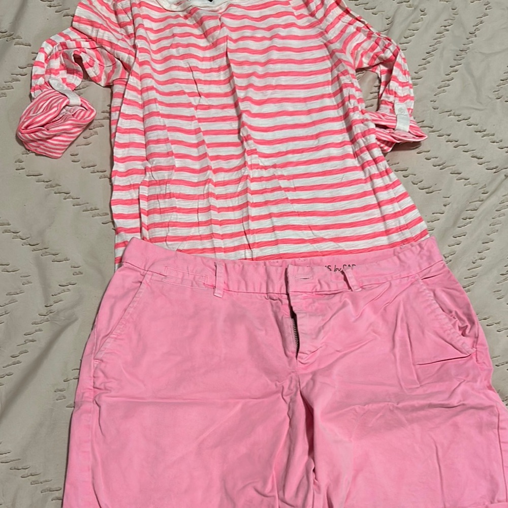 GAP Pink and White Striped Top with Pink Shorts